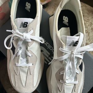 327 New Balance White Beige with Black Athletic Sneakers